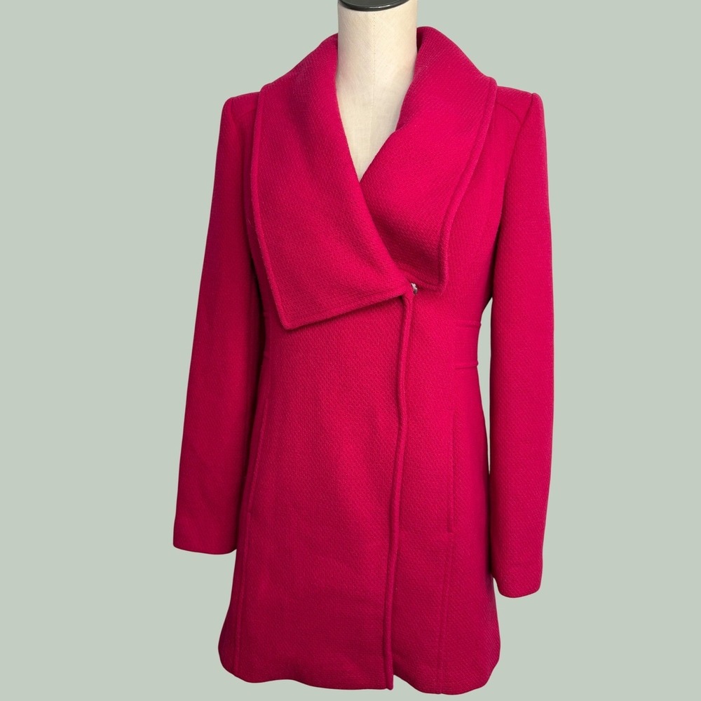 Edina Ronay London Pink Wool Blend Coat Womens Size 6 Shawl Collar Snap Front